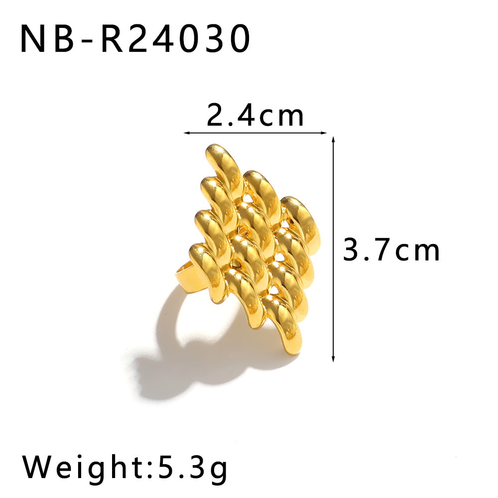Anello Minimalista Cuore Fiore Farfalla in Acciaio Inossidabile con Intarsio di Perla e Placcatura Sottovuoto in Oro 18K