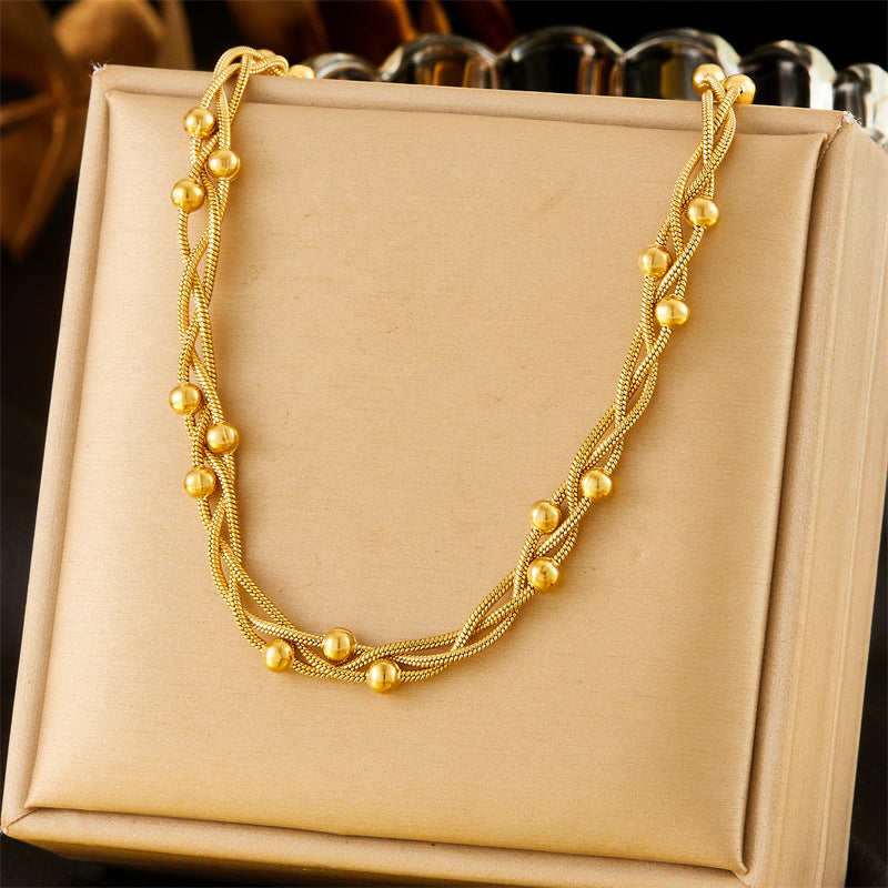 Collar de Cuerda Cruzado de Acero Inoxidable con Baño de Oro Estilo Minimalista Chic para Mujer