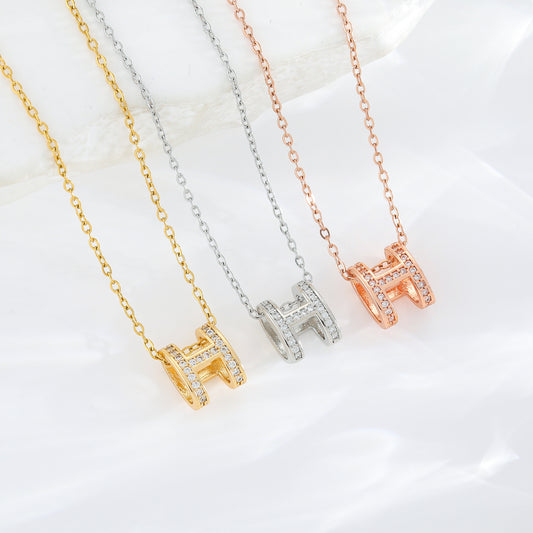 Luxury Minimalist Cold-Tone Letter H Titanium Steel Necklace for Women with Plated Finish Snake Chain Style