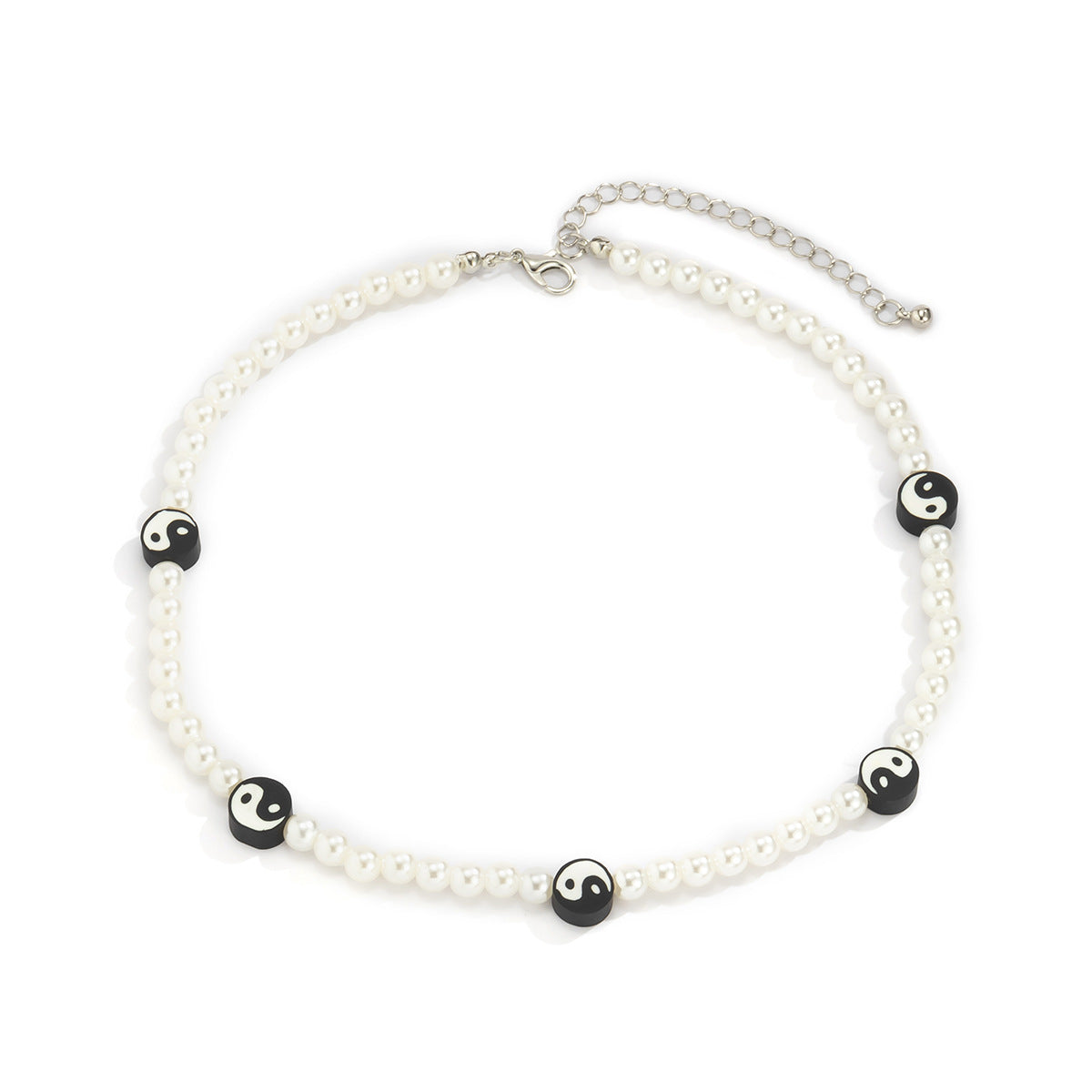 Minimalist Geometric Resin Tai Chi Necklace for Women with Beaded Accent and Round Ball Chain