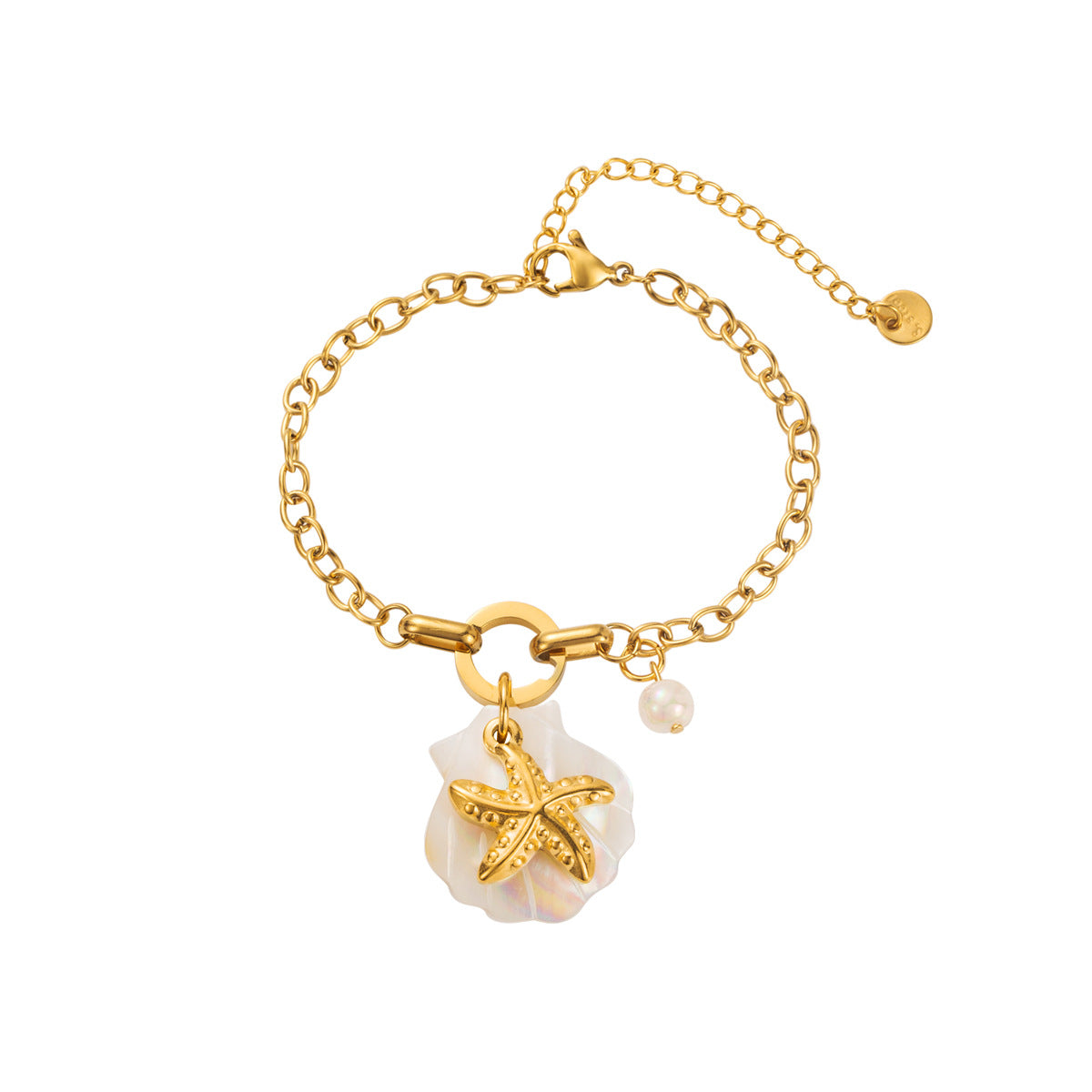 Bracciale con ciondoli a tartaruga e conchiglia in acciaio inossidabile placcato oro 14K per donne e uomini, gioiello a tema animale estivo da spiaggia