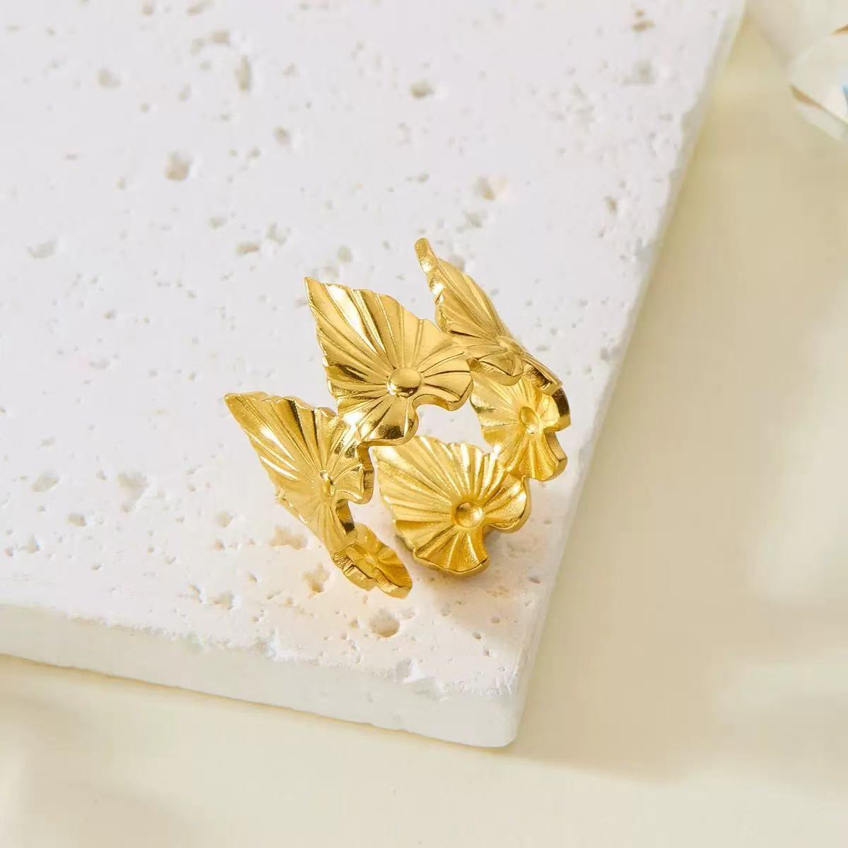 Elegant Gold Plated Stainless Steel Butterfly Star Geometric Ring