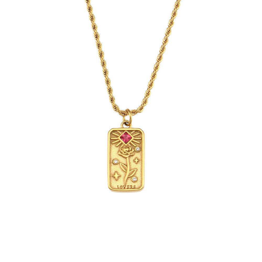 Collana con ciondolo a tema zodiacale in acciaio inossidabile placcato oro 18 carati e cordino regolabile da donna