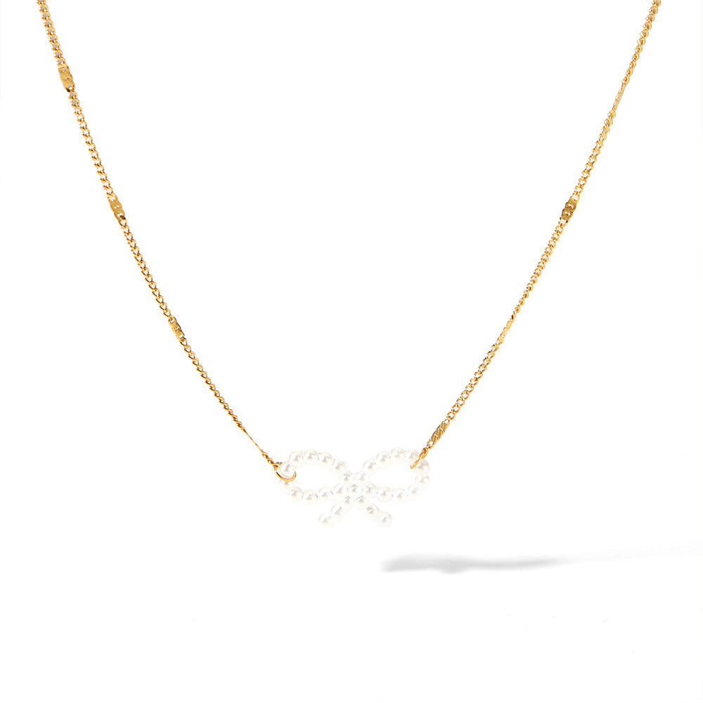 Minimalist Bowknot Clavicle Necklace in Stainless Steel with 18K Gold Plating for Women