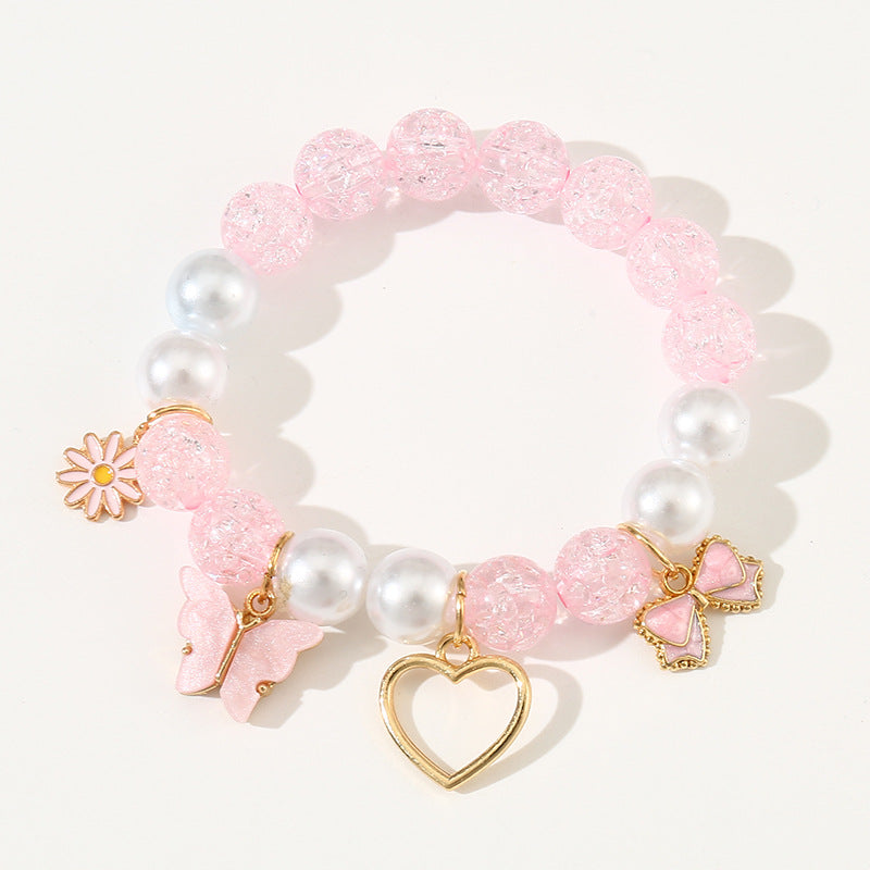 Bracciale Minimalista con Cuore e Farfalla in Perline di Vetro per Bambini con Accenti Floreali Colorati