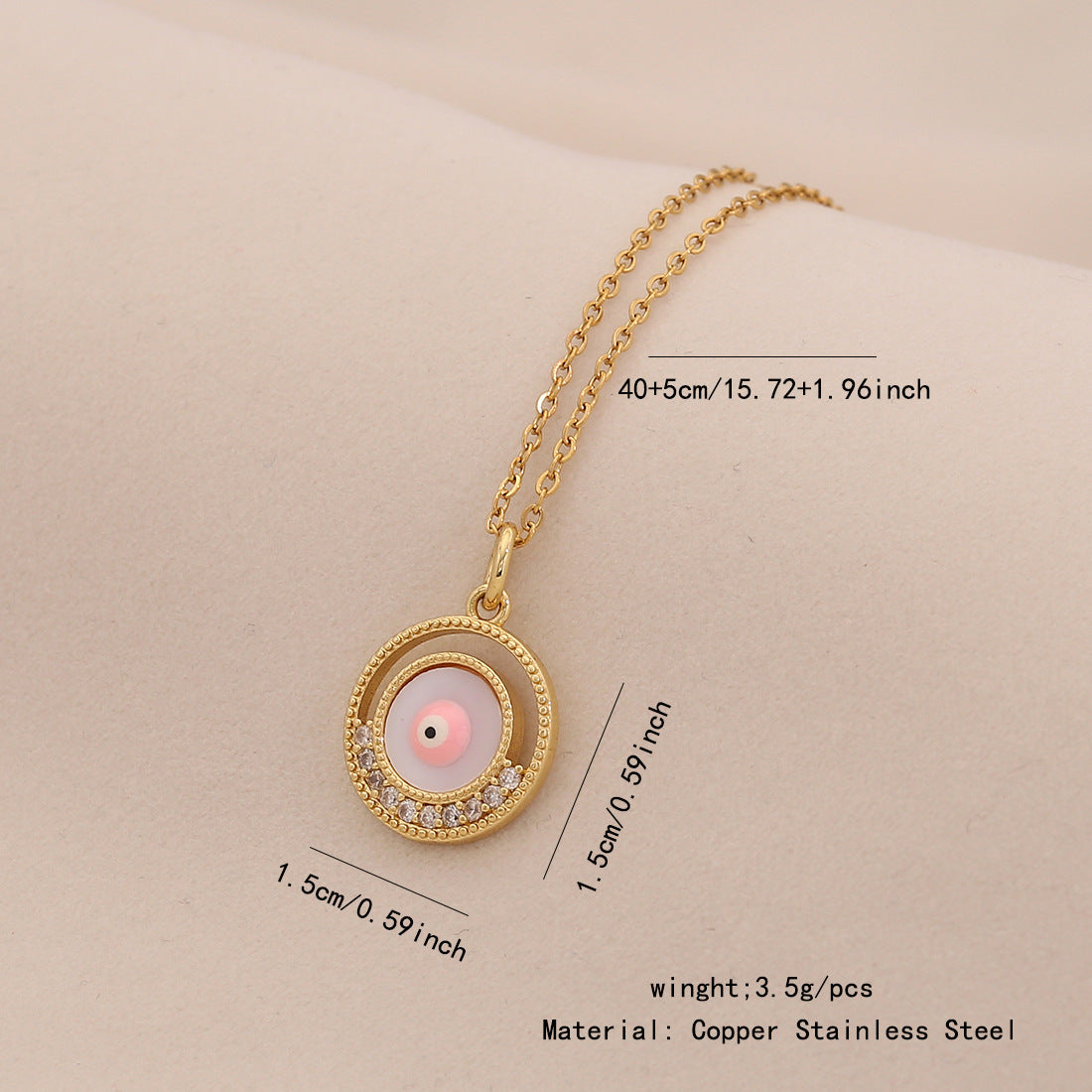 Collana con Ciondolo Cuore Occhio Smaltato Personalizzato in Acciaio Inossidabile con Catena a O da Donna
