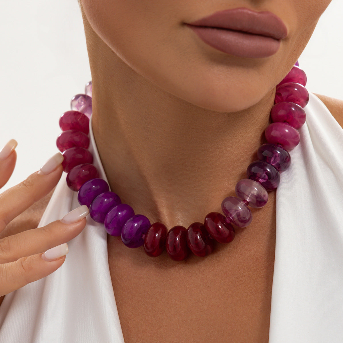 Bohemian Vintage Geometric Gradient Resin Beaded Necklace for Women