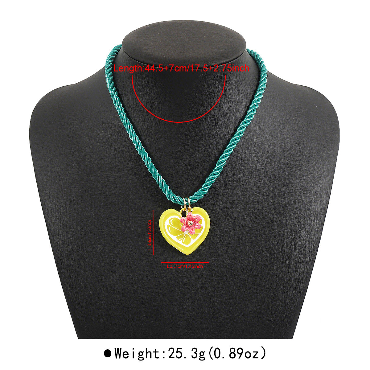 Collar con colgante de corazón y margarita estilo vacacional para mujer con cordón de poliéster, colgante de aleación y acabado esmaltado