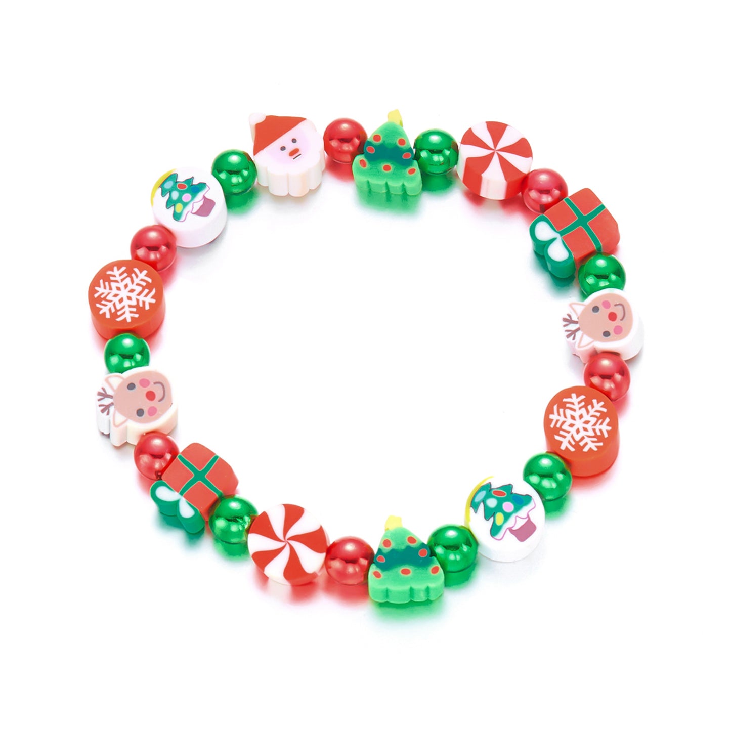 Pulsera navideña de arcilla polimérica hecha a mano con Papá Noel y muñeco de nieve para mujer con motivos festivos