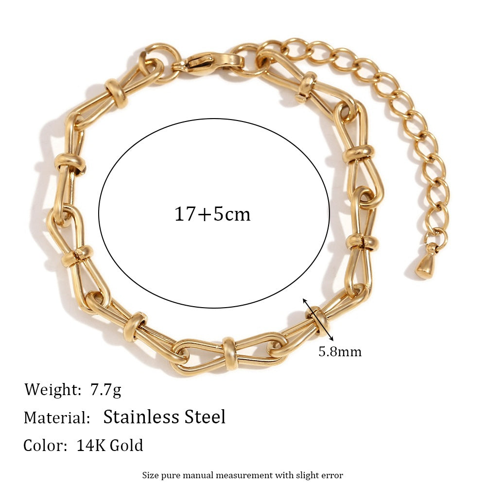 Minimalist Bow-Shaped Stainless Steel Plated 14K Gold Handcrafted Bracelet for Women
