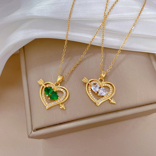 Collar de Lujo de Acero de Titanio con Colgante de Corazón Geométrico para Mujer con Incrustaciones de Diamantes de Imitación, Delicada Cadena de Clavícula