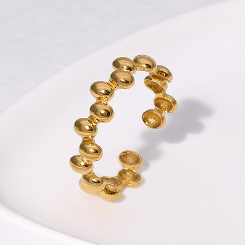 Anillo abierto minimalista de acero de titanio geométrico irregular para mujer con banda de acero inoxidable chapada en oro de 18 quilates