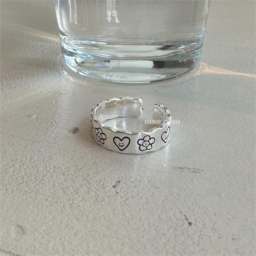 Anello da donna in argento sterling 925 a forma di cuore, minimalista, con finitura lucida e accento geometrico