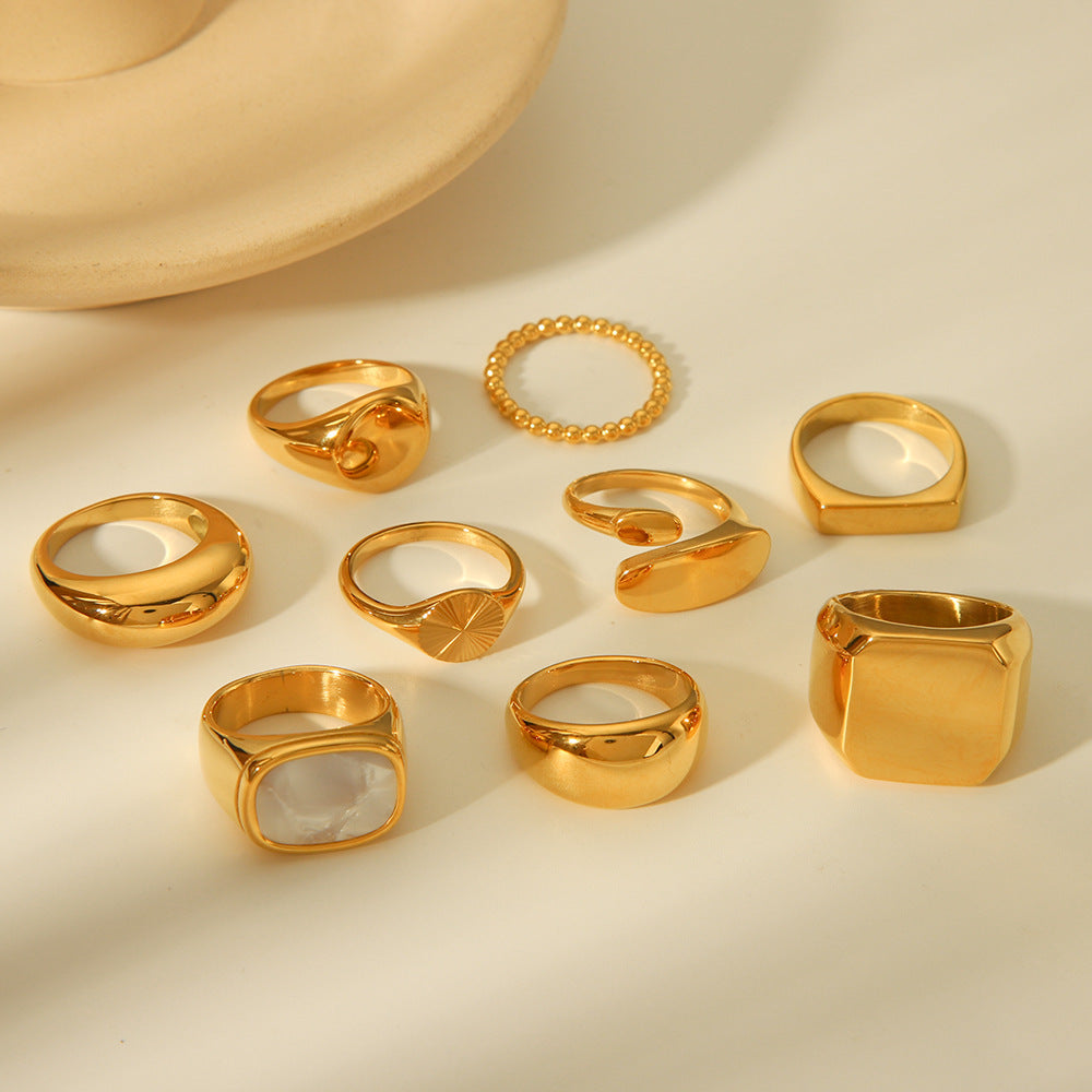 Geometric Titanium Steel Ring with Gold Plating for Women Fashionable and Fade-Resistant Band