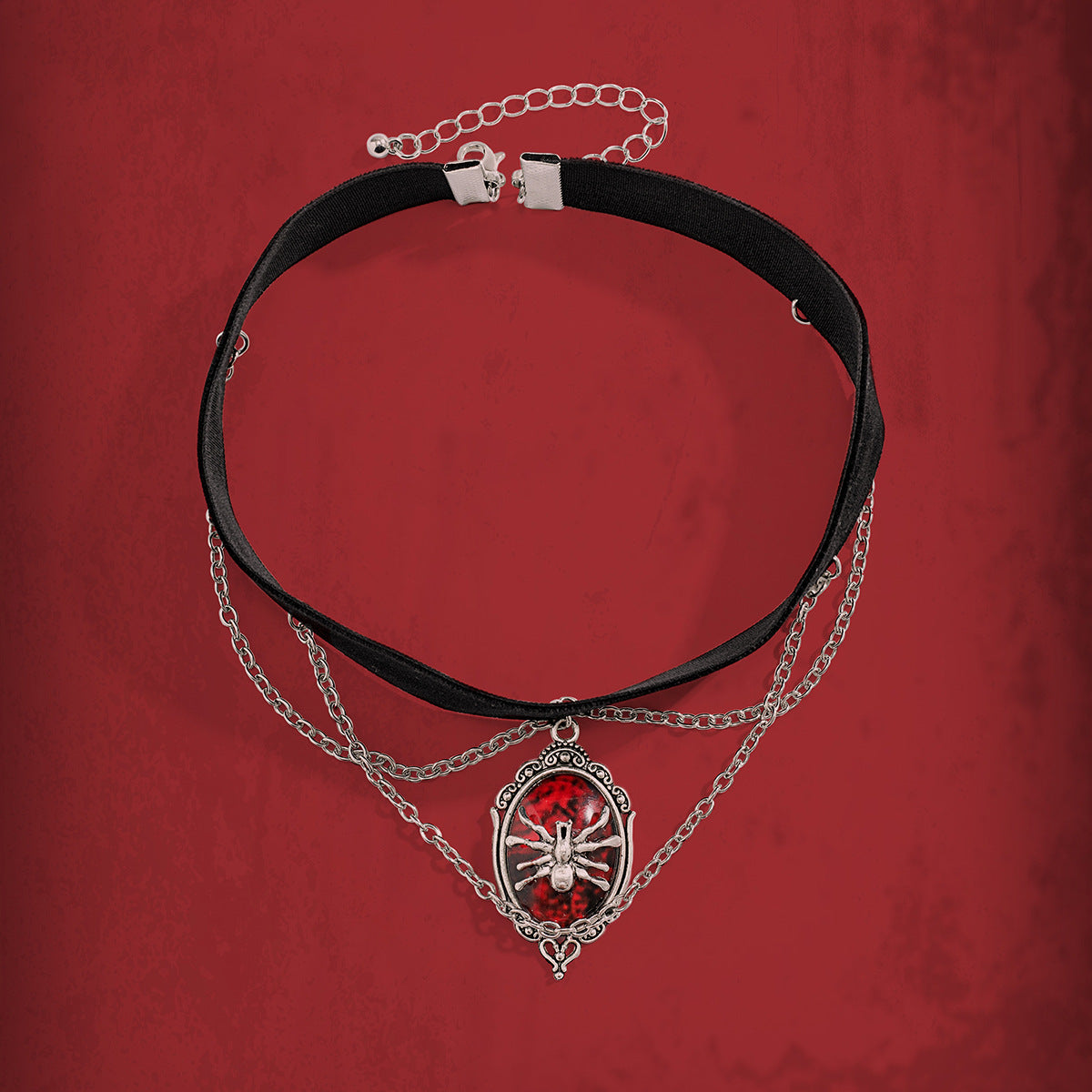 Gothic Vintage Red Velvet Spider Choker Necklace for Women