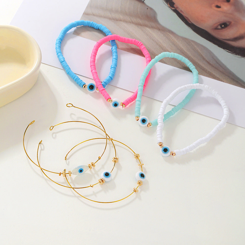 Minimalist Bohemian Evil Eye Geometric Resin Shell Bracelet Set for Women