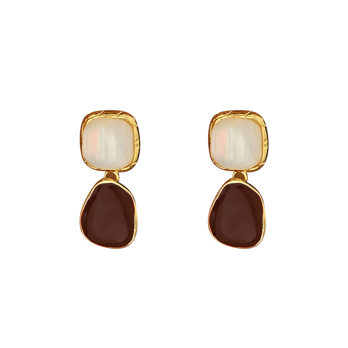 Pendientes geométricos de cobre para mujer con incrustaciones de gema roja para uso diario