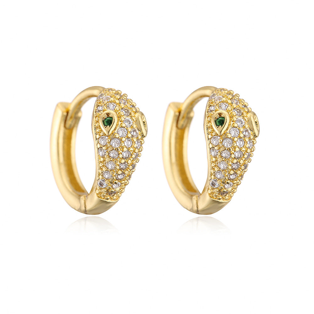 Orecchini a cerchio minimalisti in rame a forma di serpente con placcatura in oro 18K e intarsio di zirconi per donna