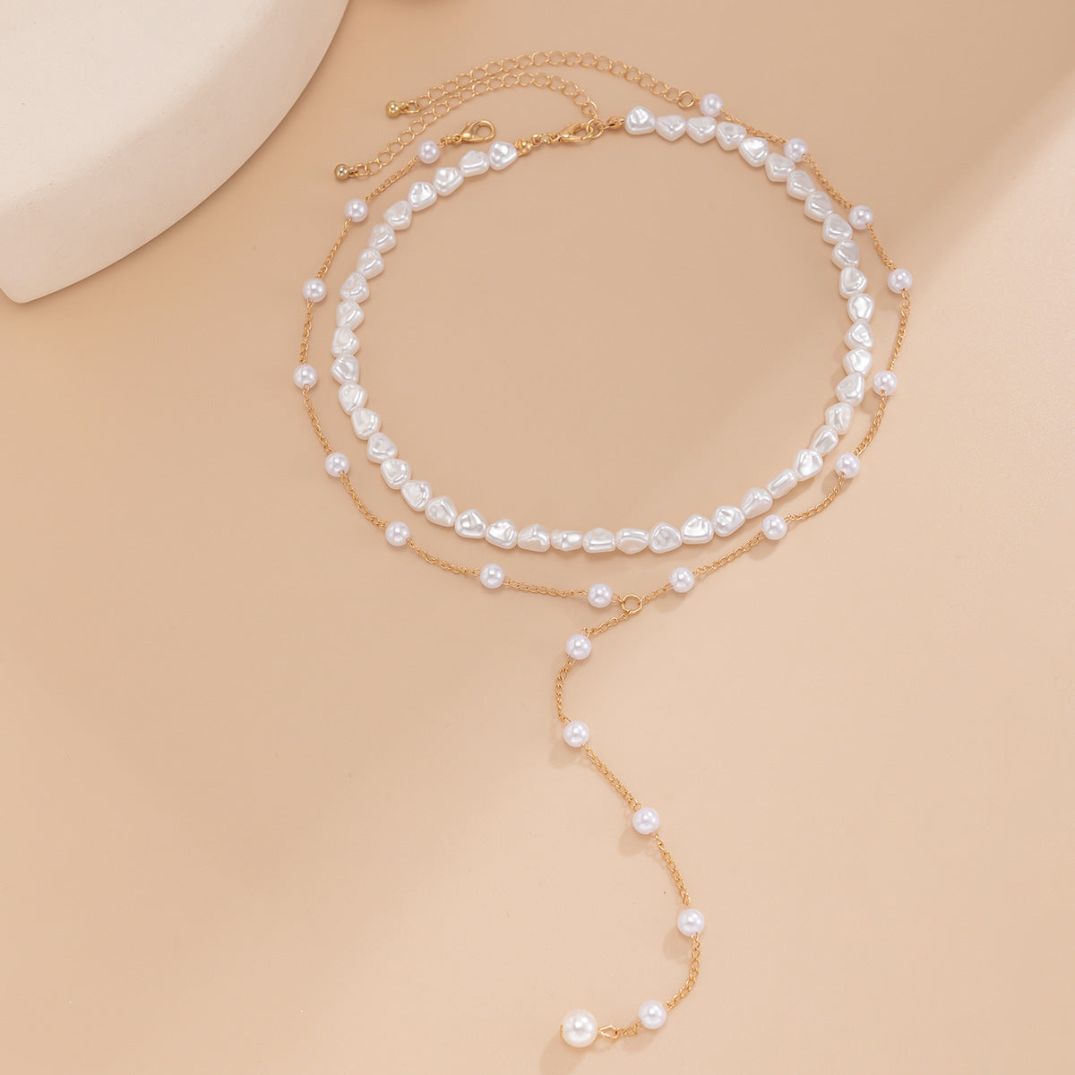 Geometric Faux Pearl Tassel Multi-Layer Choker Necklace for Women