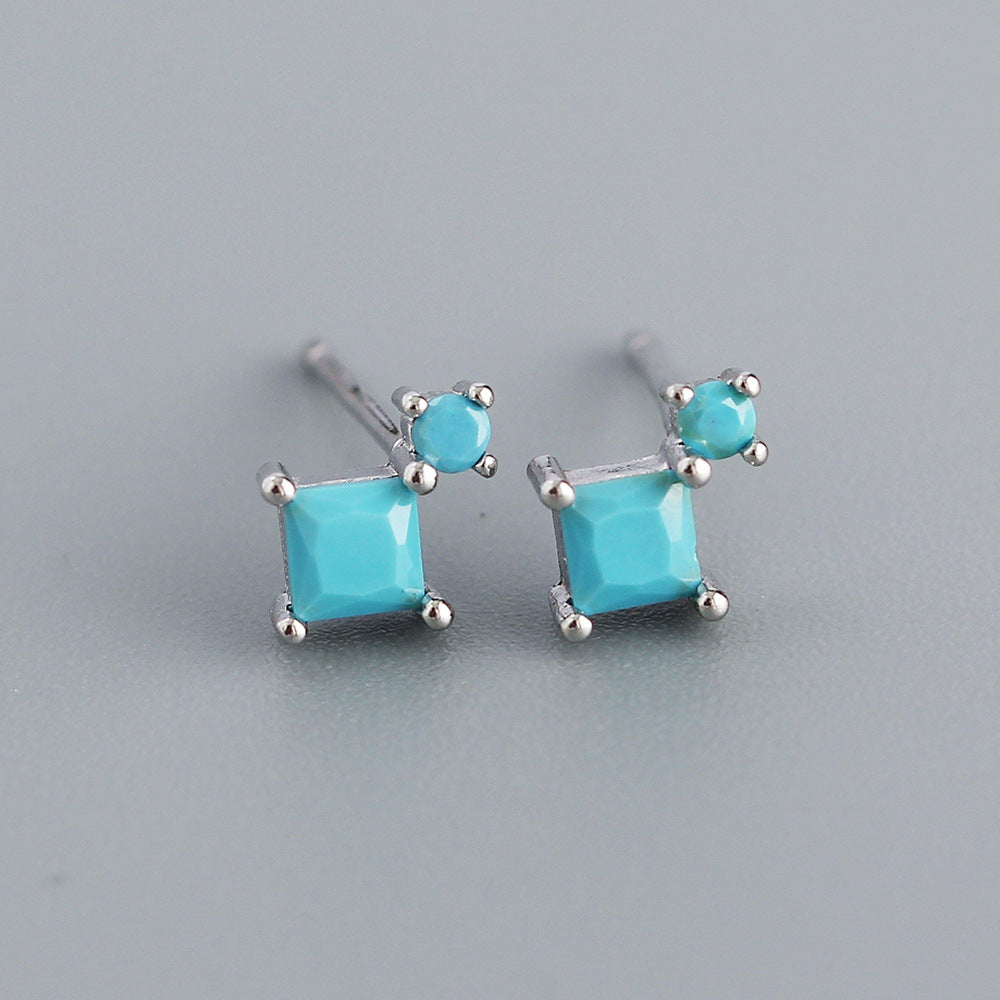 Sweet 925 Sterling Silver Square Geometric Cubic Zirconia Inlay Earrings
