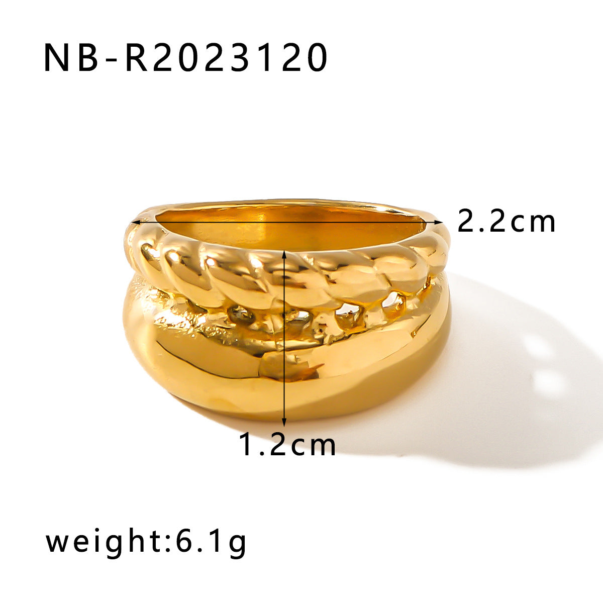 Anello Statement da Donna Minimalista a Cuore Irregolare in Acciaio al Titanio Placcato Oro