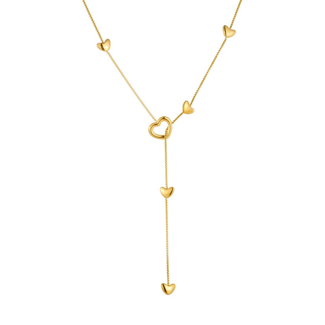 Minimalist Hollow Heart Gold Plated Stainless Steel Y-Chain Long Tassel Necklace for Women