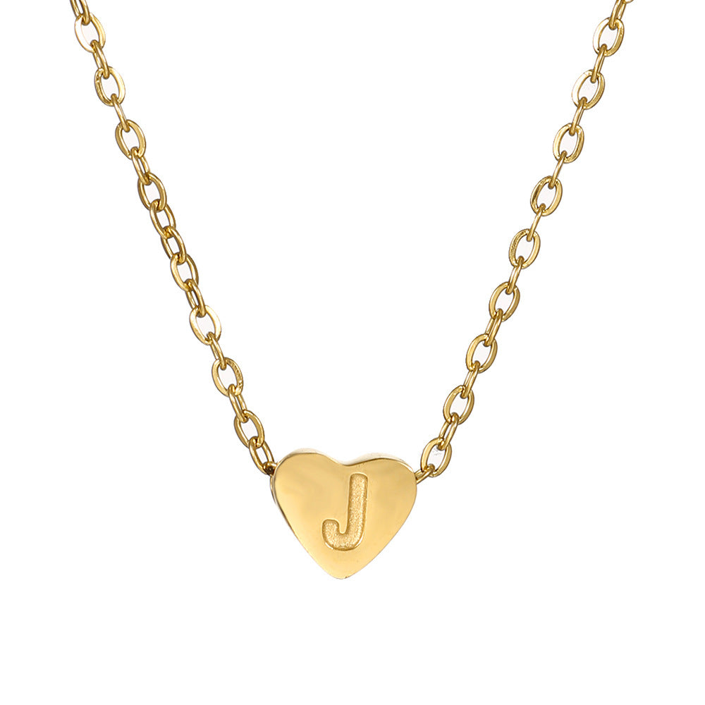 Vintage 18K Gold Plated Heart Letter Stainless Steel Necklace for Women