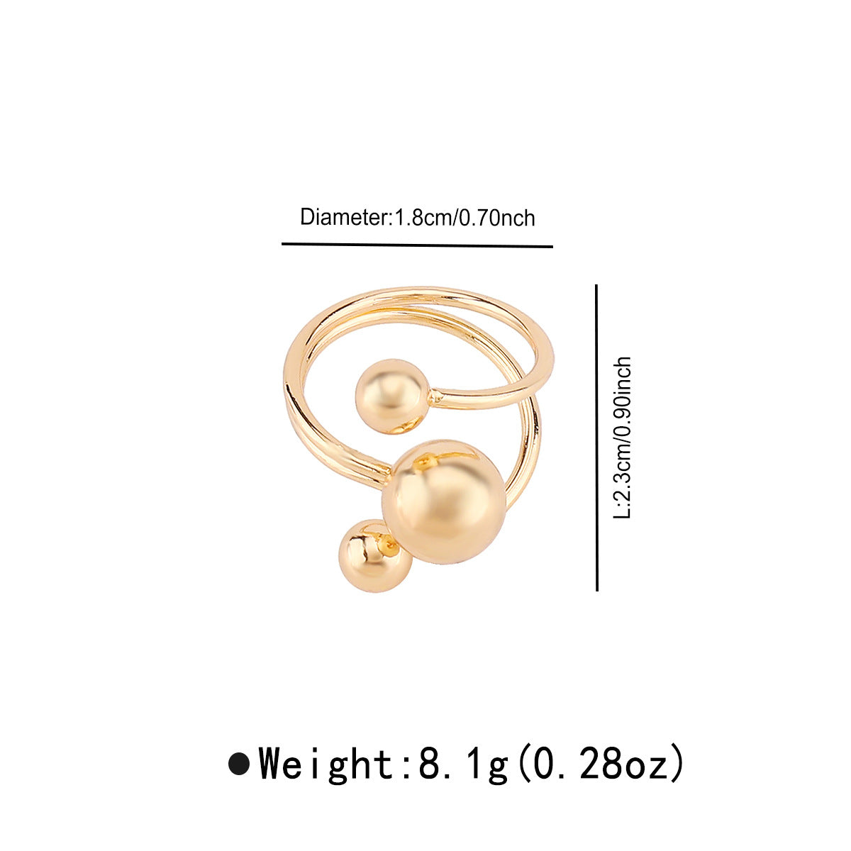 Anillo de puño de doble capa con forma geométrica ajustable para mujer, de hierro con acabado chapado
