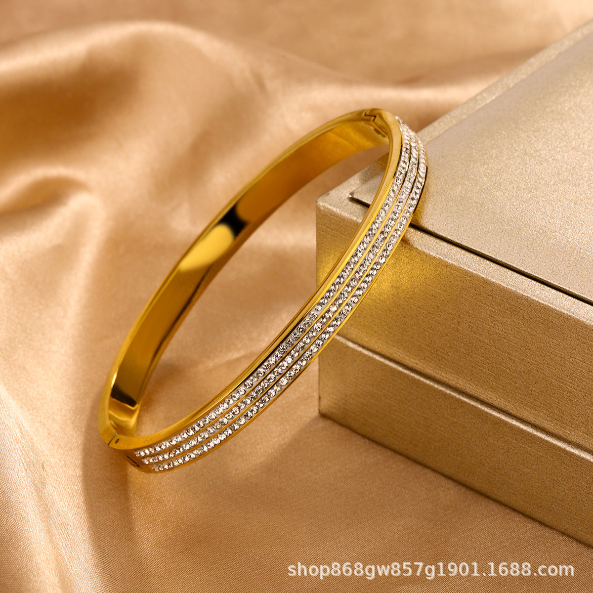 Bracciale da donna in titanio e acciaio lucidato con strass, stile minimalista per affari