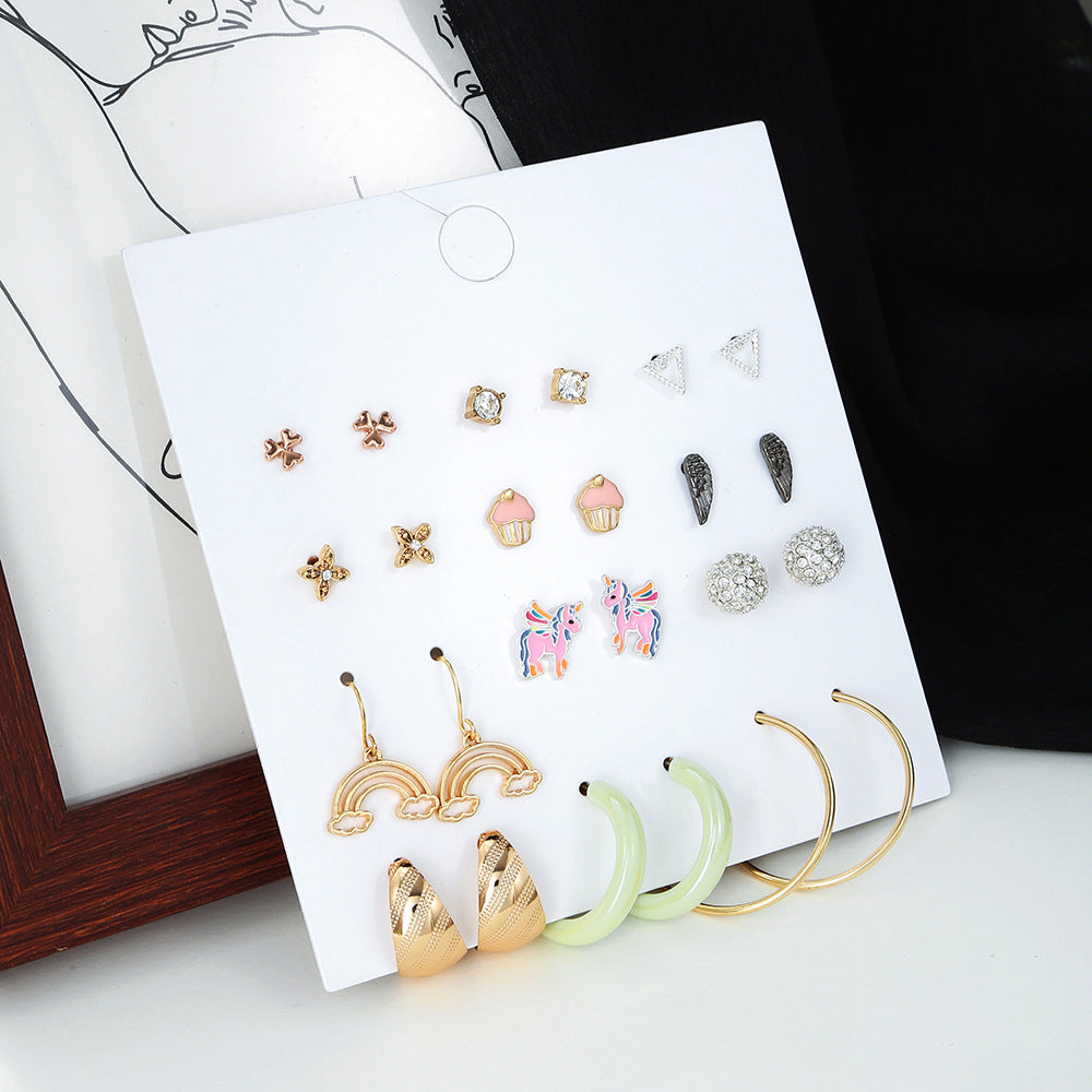 Minimalist Geometric Drip Oil Alloy Earrings Set for Women