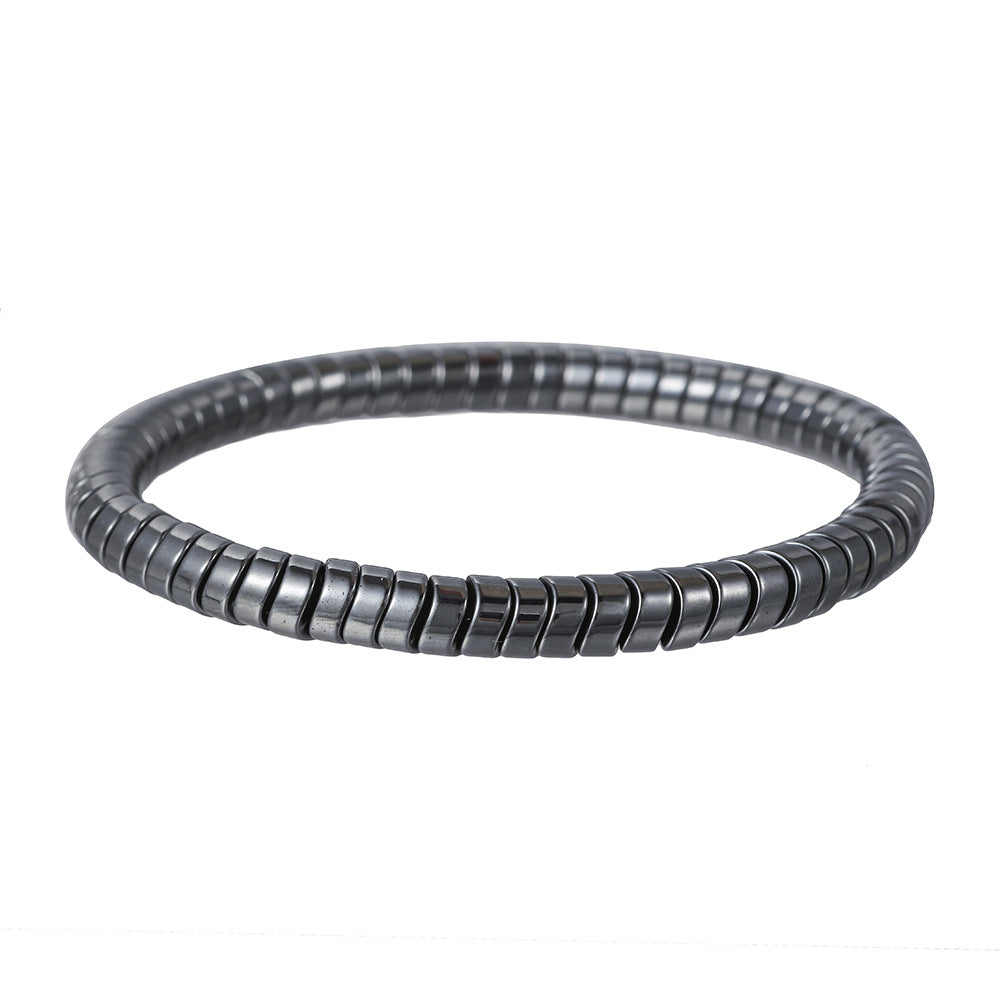 Geometric Round Hematite Magnetic Bracelet with Evil Eye Design