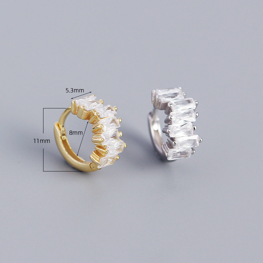 Orecchini rettangolari geometrici eleganti in argento sterling 925 con intarsio di zirconi cubici