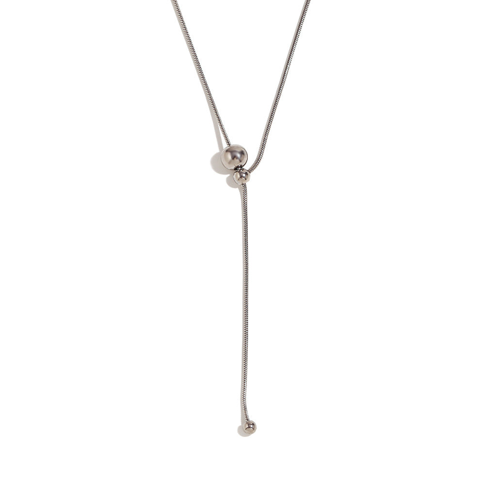 Fashion Minimalist Y-Shape Snake Chain Necklace with Bead Stainless Steel 18K Gold Plated