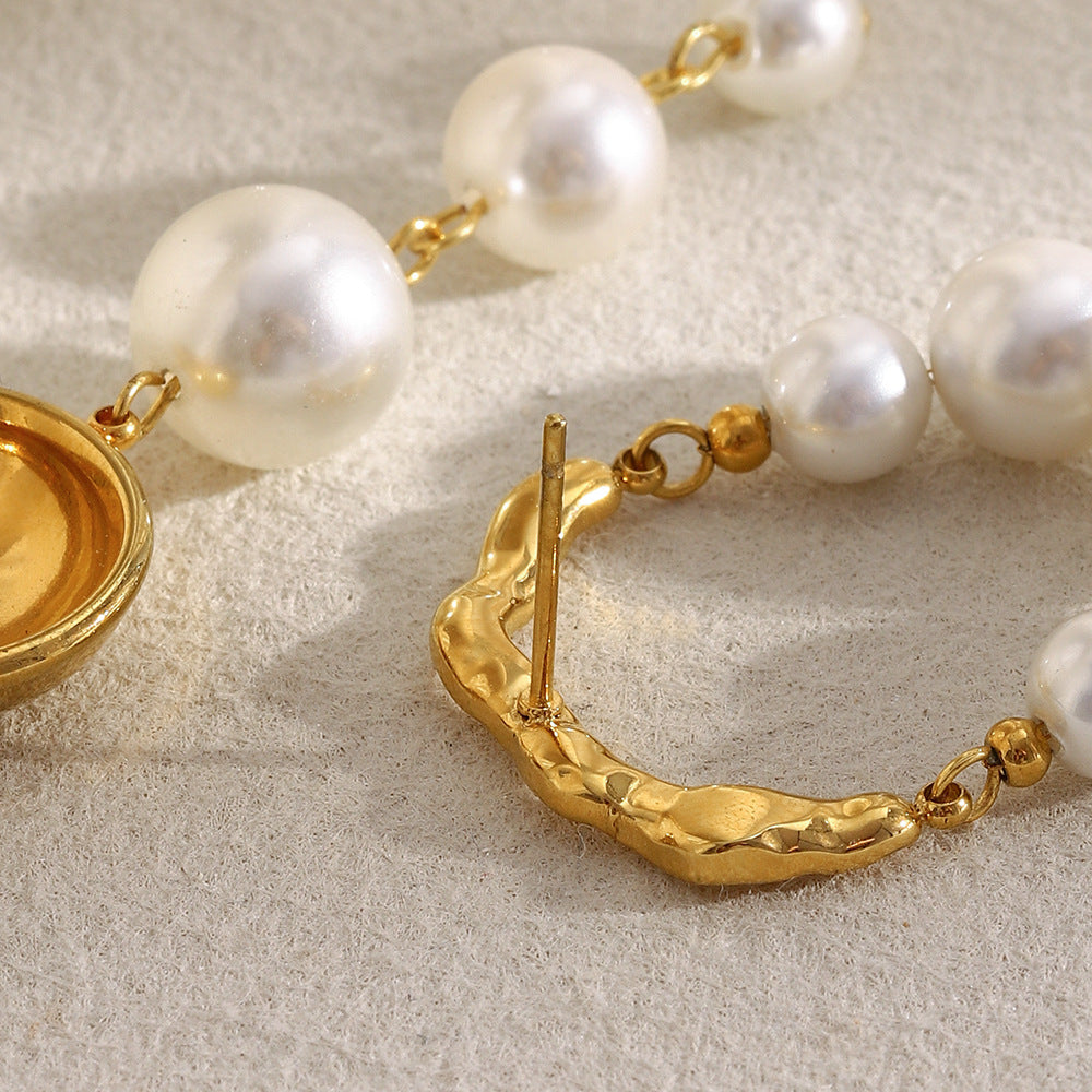 Eleganti orecchini a lobo con perle finte irregolari placcate in oro 18 carati, in acciaio inossidabile, con design geometrico, in stile vintage francese, da donna