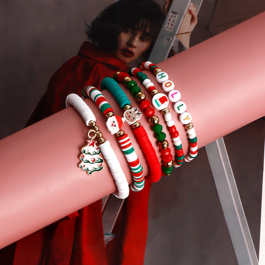 Bracciale Elastico da Donna in Argilla Polimerica Fatta a Mano Stile Geometrico con Finitura Placcata Regalo di Natale
