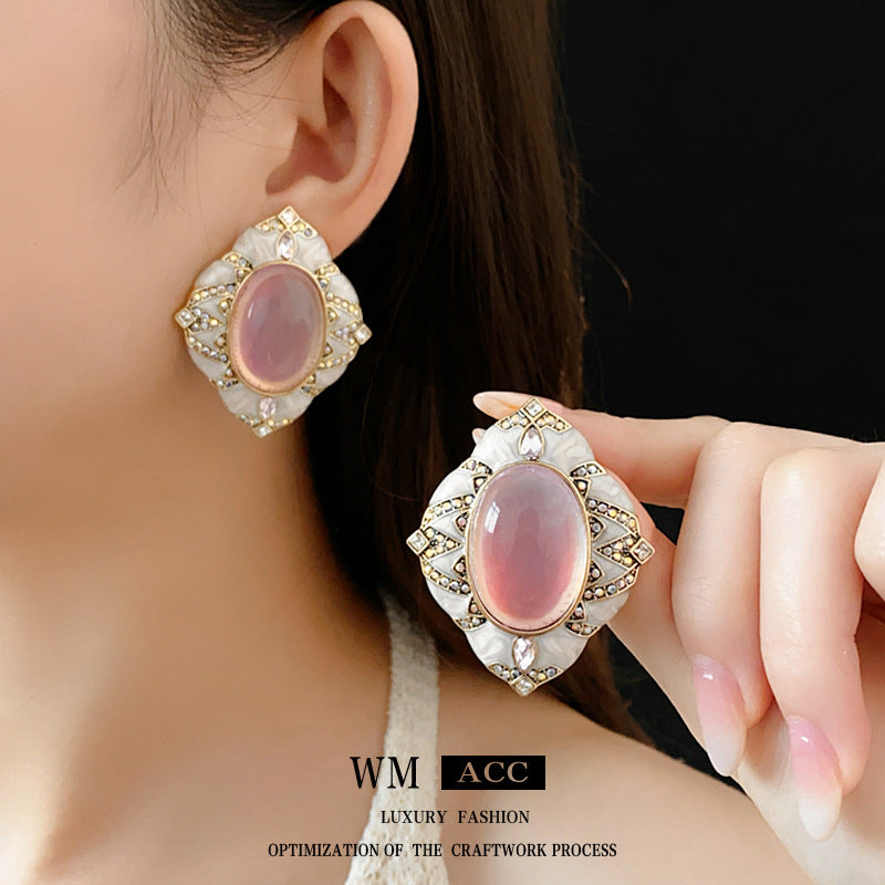 Vintage Style Rhombus Geometric Earrings with Rhinestone Inlay on Silver-Plated Alloy Base for Women
