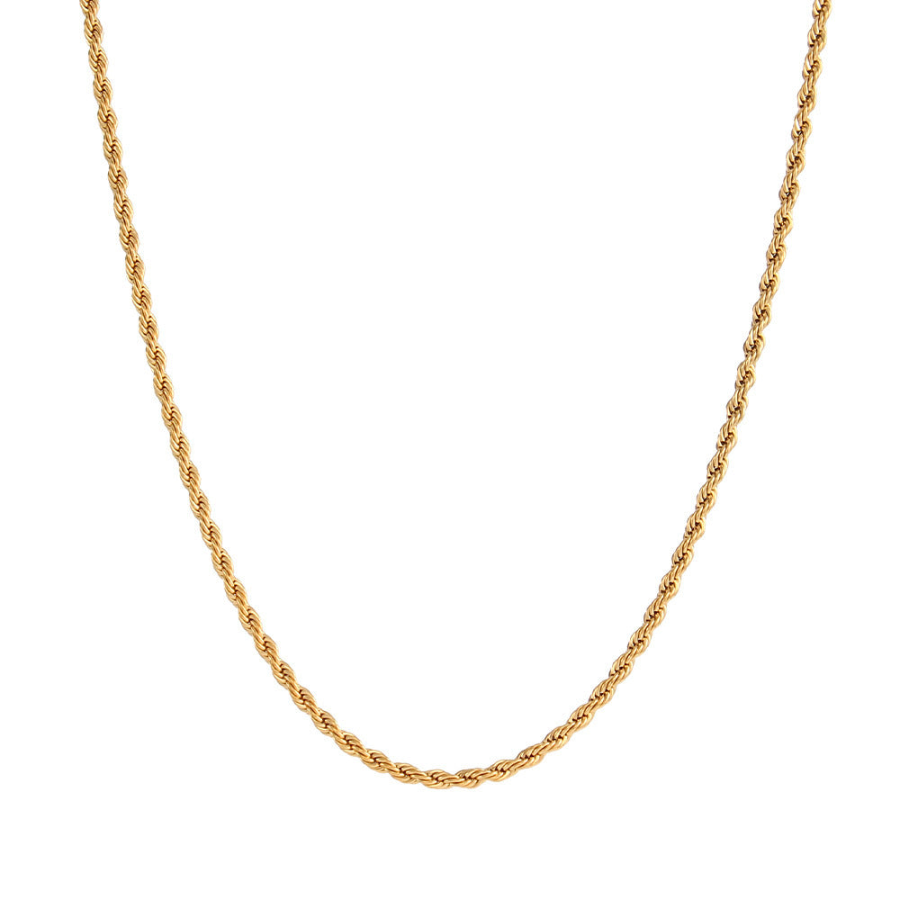 Minimalist Elegant Geometric Stainless Steel Gold Plated Rope Chain Necklace for Women