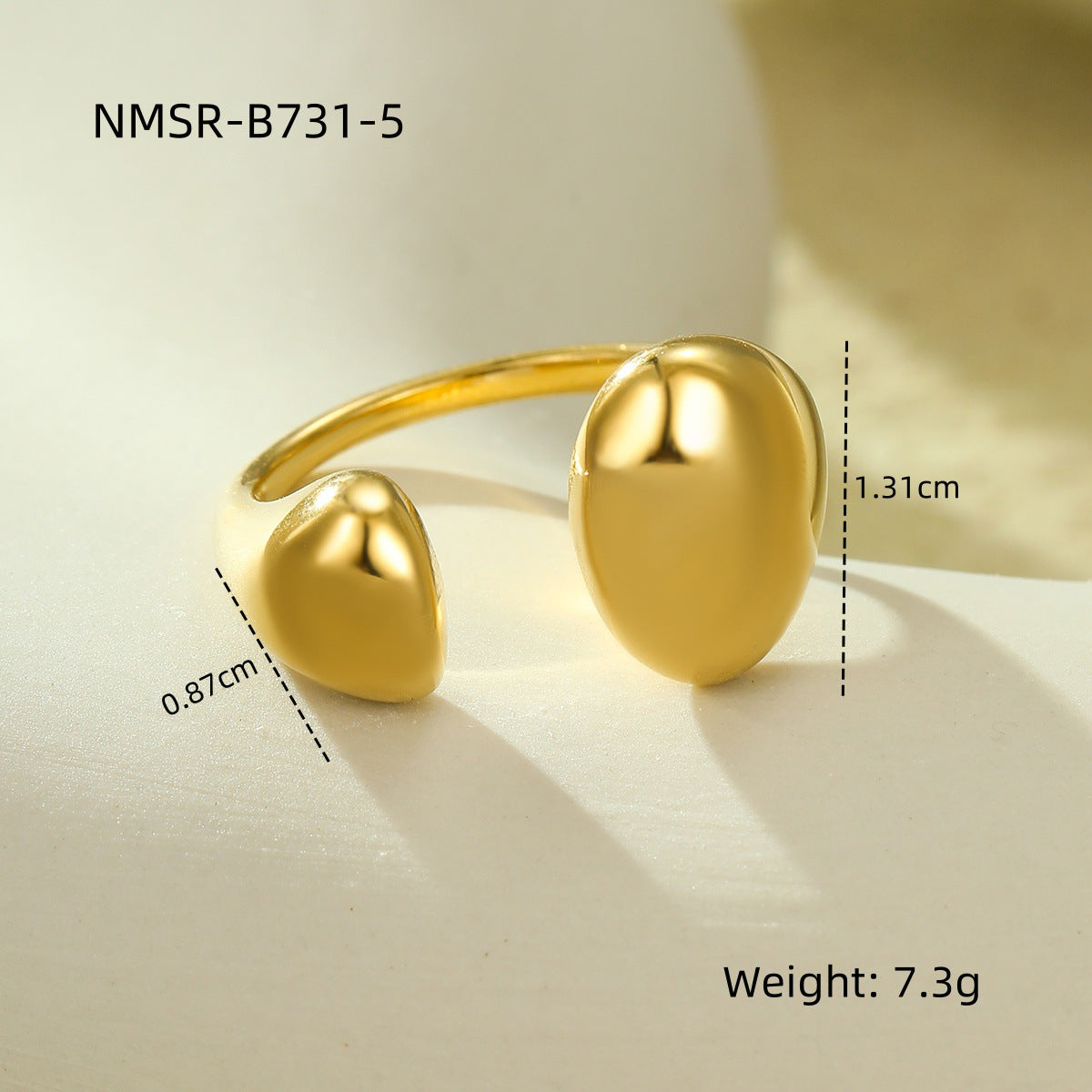 Geometric Stainless Steel Open Ring with Plated Finish for Women, Irregular Shape Fashionable Office Wear Jewelry