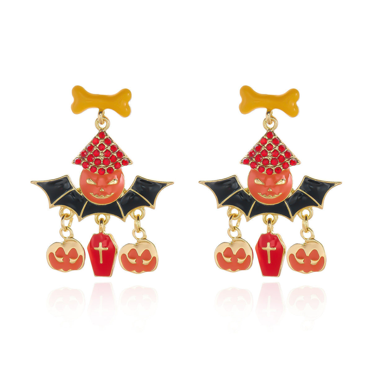 Vintage Drip Oil Plated Alloy Cartoon Halloween Ghost Pumpkin Earrings for Women