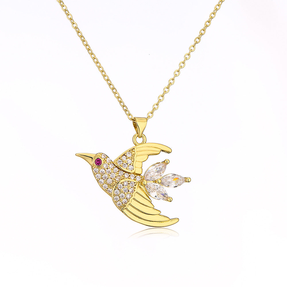 Collana con ciondolo a uccello minimalista da donna con struttura in rame e silhouette geometrica