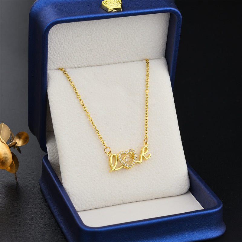 Collana Elegante da Donna in Acciaio al Titanio a Forma di Battito Cardiaco con Ciondolo Lettera d'Amore e Finitura Elettroplaccata