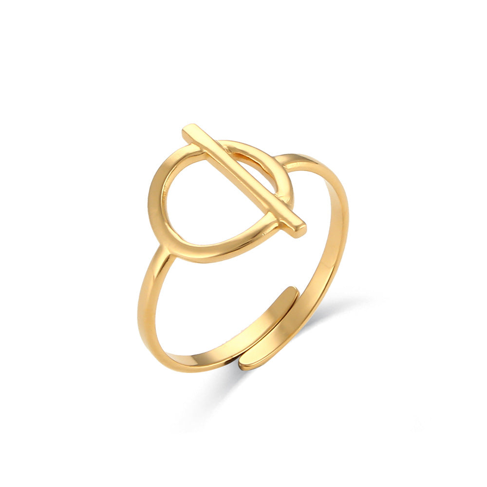 Fashion Geometric Open Adjustable Ring 18K Gold Plated Stainless Steel for Women