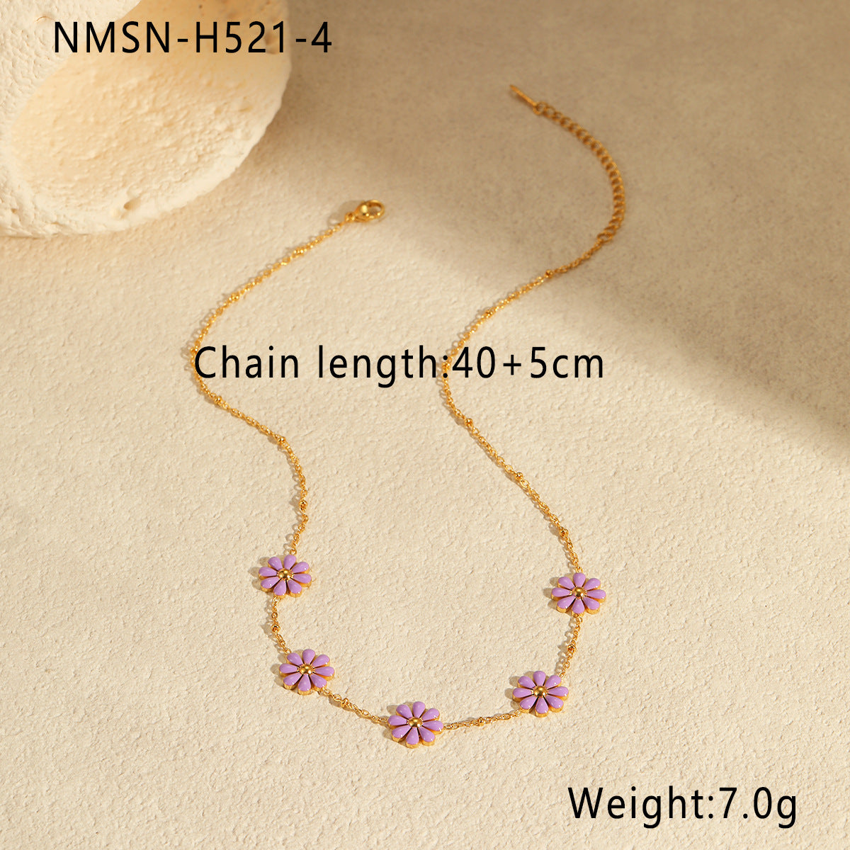 Fashion 18K Gold Plated Stainless Steel Geometric Daisy Enamel Pendant Necklace for Women