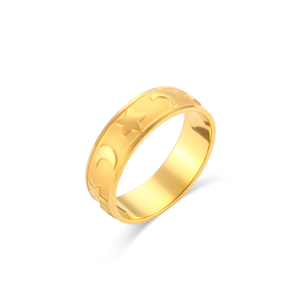 Anillo Minimalista Geométrico de Estrella y Luna para Mujer en Acero Inoxidable con Acabado Galvanizado
