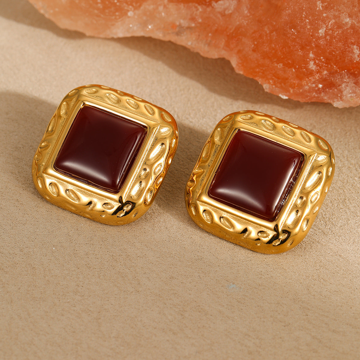 Pendientes cuadrados geométricos vintage de acero inoxidable con acabado chapado para mujer