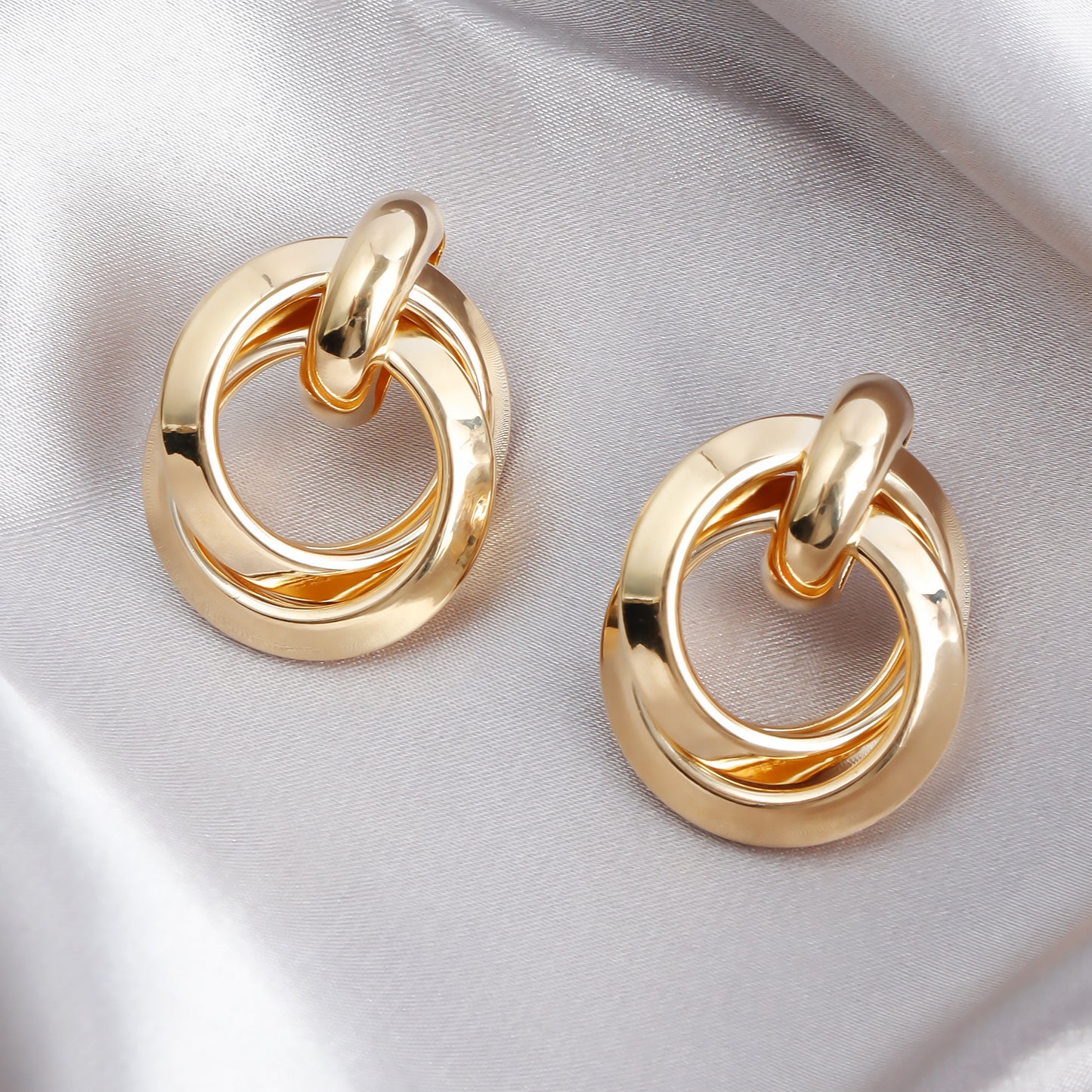 Minimalist Geometric Double Hoop Earrings for Women with Electroplated Metal Finish