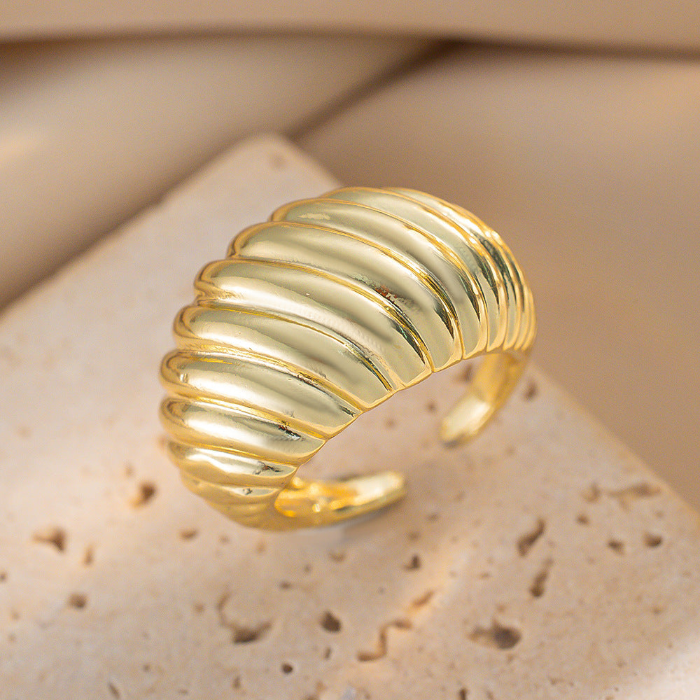 Anello Aperto Geometrico Minimalista da Donna in Rame Placcato Oro 18K con Stile Moderno ed Elegante Adatto per l'Ufficio