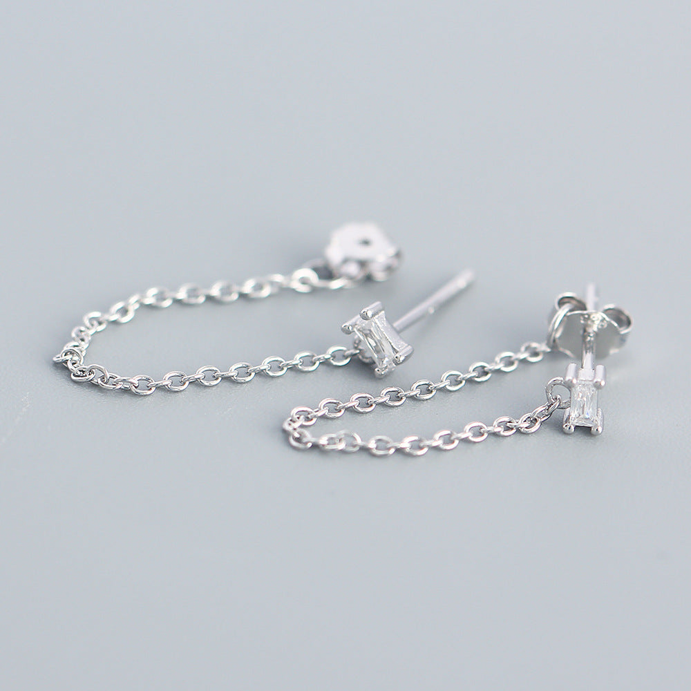 Eleganti Orecchini Pendenti a Goccia da Donna con Nappe a Quadrato Geometrico in Zirconia Cubica, in Argento Sterling 925