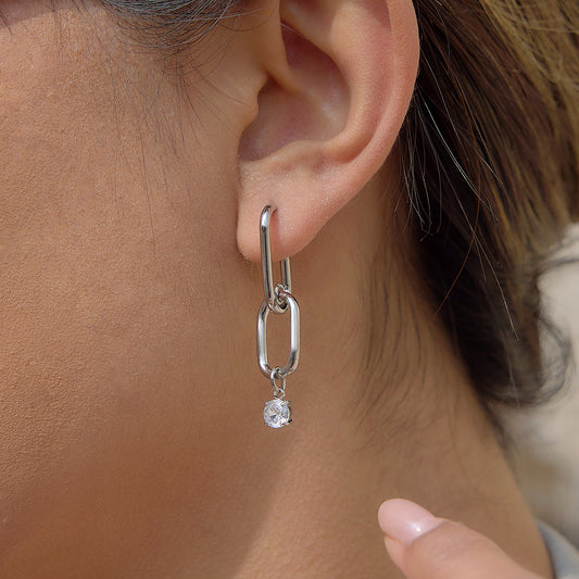 Minimalist Elegant Geometric Stainless Steel Plated Cubic Zirconia Earrings for Women