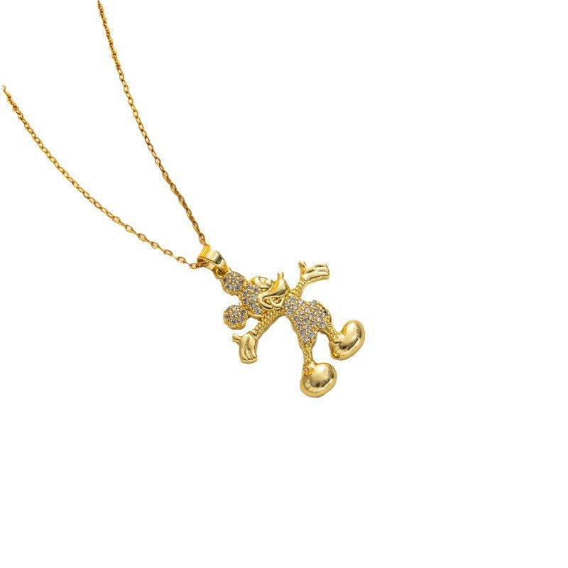 Collana con Pendente Minimalista Geometrico a Forma di Topolino in Acciaio al Titanio da Donna con Finitura Placcata Sottovuoto e Catena a O